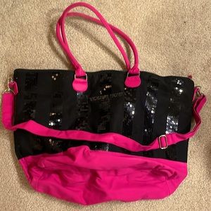 Victoria’s Secret sequin striped weekend bag